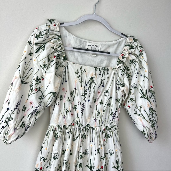 Meadows Bloom English Stem Floral Embroidered Maxi Cottagecore Dress - Picture 2 of 9